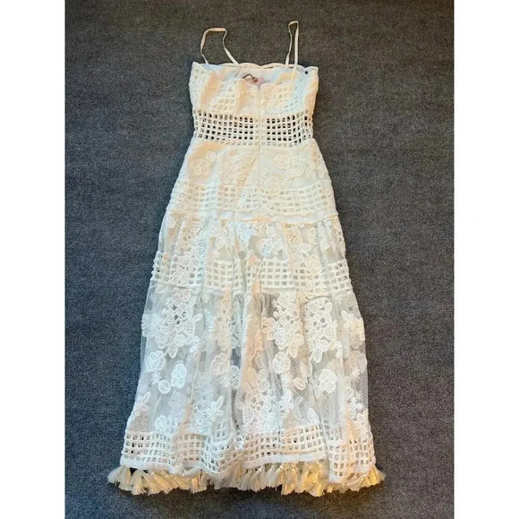 NWT $880 Alexis Legends Macrame White Fit and Flare Maxi Dress Ss L Boho… - Picture 11 of 16